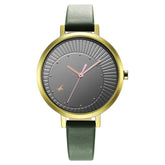 Fastrack, Women's  Watch Analog, Black Dial Green Leather Band, 6230QL01